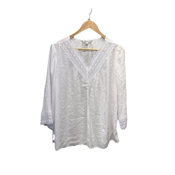 Counterparts White  Women's Size L Embroidered Rayon V-Neck Shirt Boho Chic - Picture 1 of 8